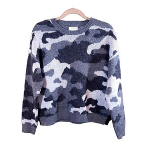 Lucky Brand Drop Shoulder Wool Blend Camo Sweater in Gray Cozy Comfy Women's M